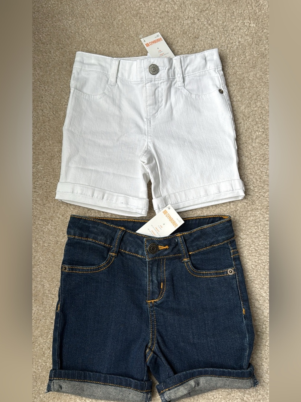 Gymboree white and dark wash denim shorts girl size 4 NWT - 2 pairs